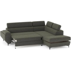 Canapé d'angle gauche convertible - 3 places - JAVA - Tissu Vert Fore