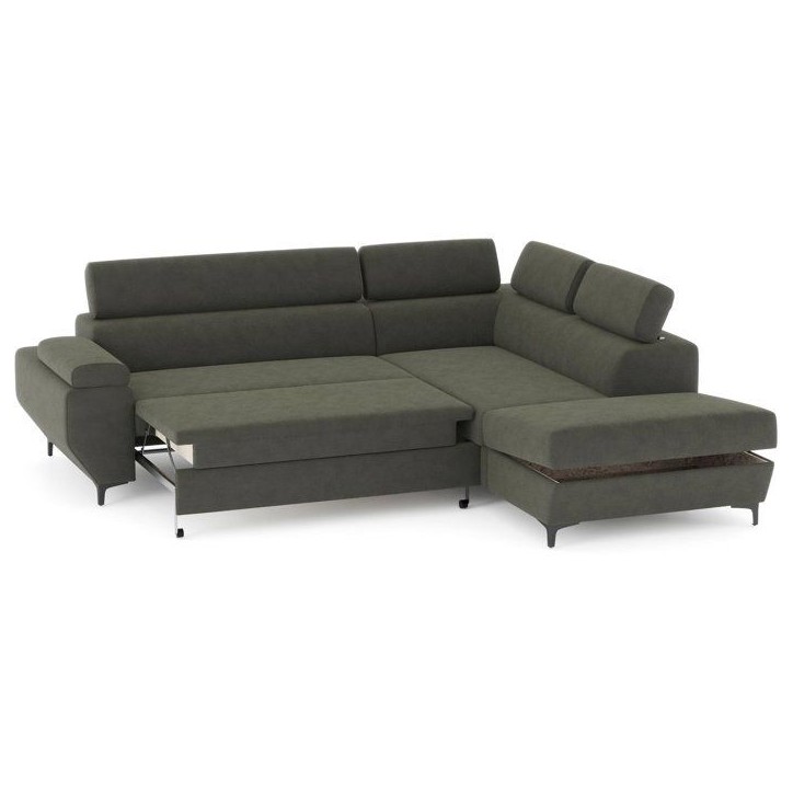 Canapé d'angle gauche convertible - 3 places - JAVA - Tissu Vert Foret - Tetieres et coffre - 262 x 235 x 96 cm - CONFORTEAM