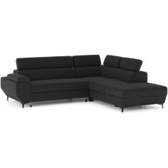 Canapé d'angle gauche convertible - 3 places - JAVA - Tissu Noir - Te