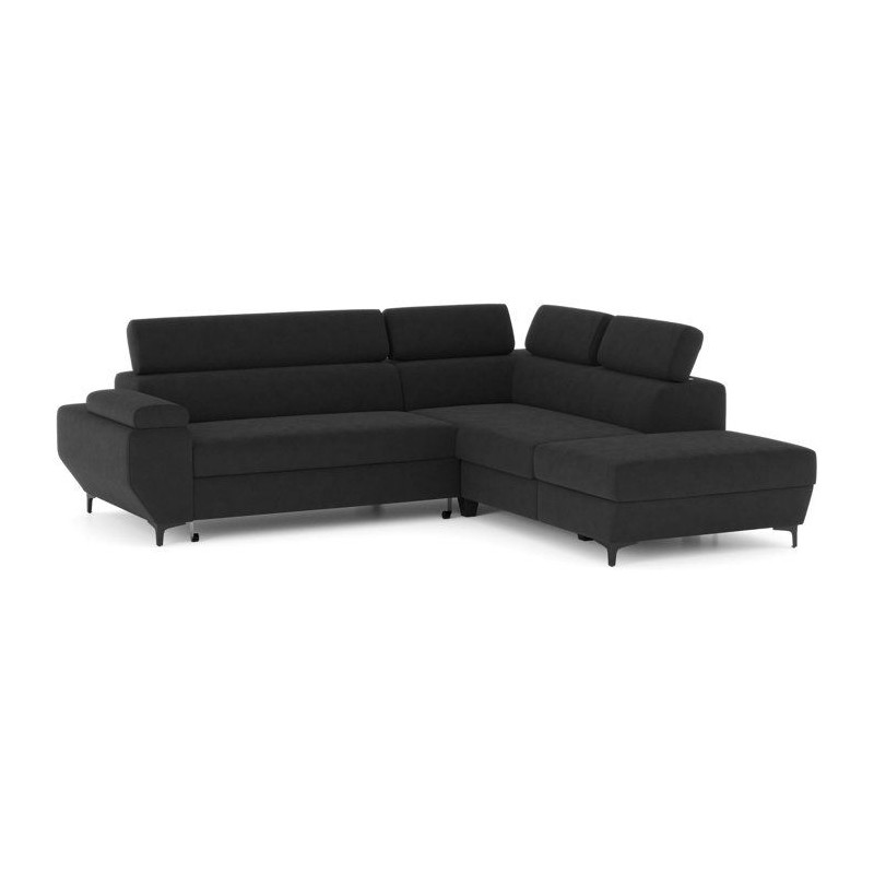Canapé d'angle gauche convertible - 3 places - JAVA - Tissu Noir - Te
