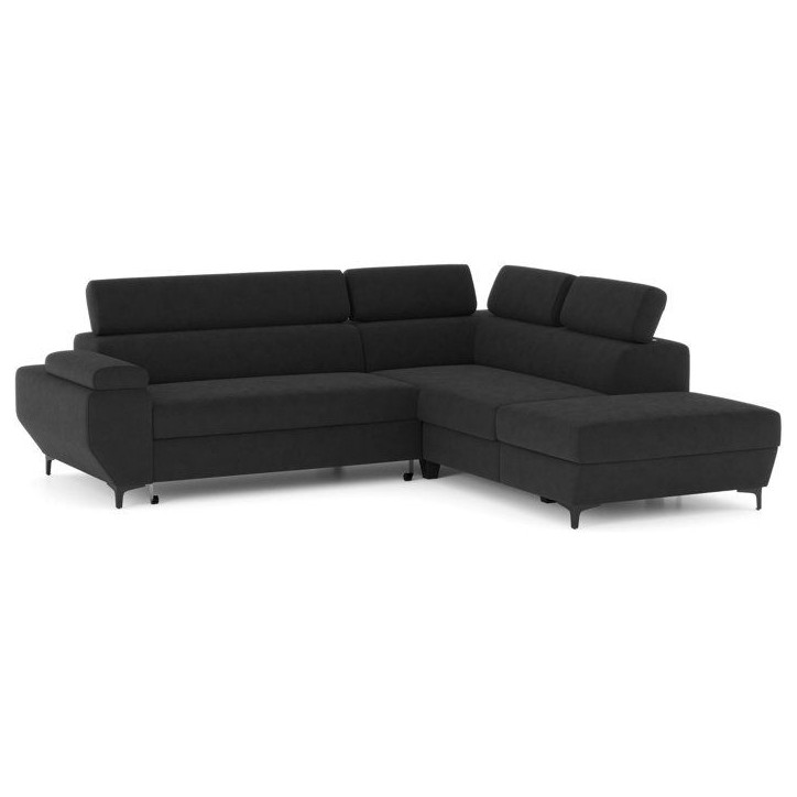 Canapé d'angle gauche convertible - 3 places - JAVA - Tissu Noir - Tetieres et coffre - 262 x 235 x 96 cm - CONFORTEAM Canapé d'angle gauche convertible - 3 places - JAVA - Tissu Noir - Tetieres et coffre - 262 x 235 x 96 cm - CONFORTEAM