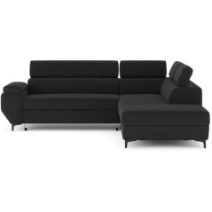 Canapé d'angle gauche convertible - 3 places - JAVA - Tissu Noir - Te