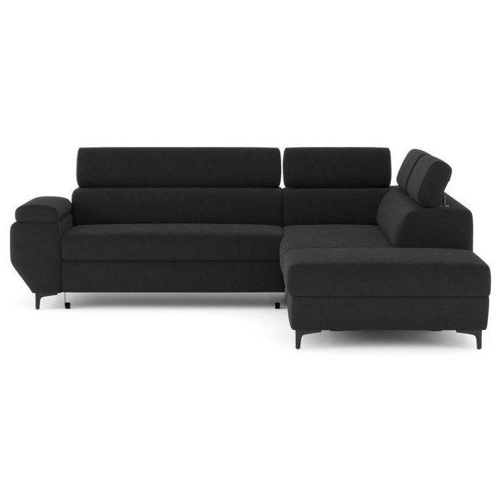 Canapé d'angle gauche convertible - 3 places - JAVA - Tissu Noir - Tetieres et coffre - 262 x 235 x 96 cm - CONFORTEAM Canapé d'angle gauche convertible - 3 places - JAVA - Tissu Noir - Tetieres et coffre - 262 x 235 x 96 cm - CONFORTEAM