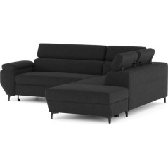 Canapé d'angle gauche convertible - 3 places - JAVA - Tissu Noir - Te