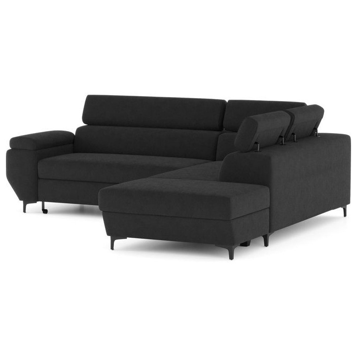 Canapé d'angle gauche convertible - 3 places - JAVA - Tissu Noir - Tetieres et coffre - 262 x 235 x 96 cm - CONFORTEAM Canapé d'angle gauche convertible - 3 places - JAVA - Tissu Noir - Tetieres et coffre - 262 x 235 x 96 cm - CONFORTEAM