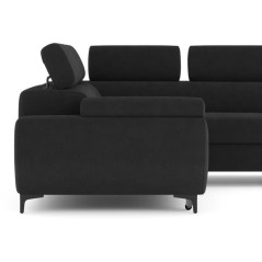 Canapé d'angle gauche convertible - 3 places - JAVA - Tissu Noir - Te