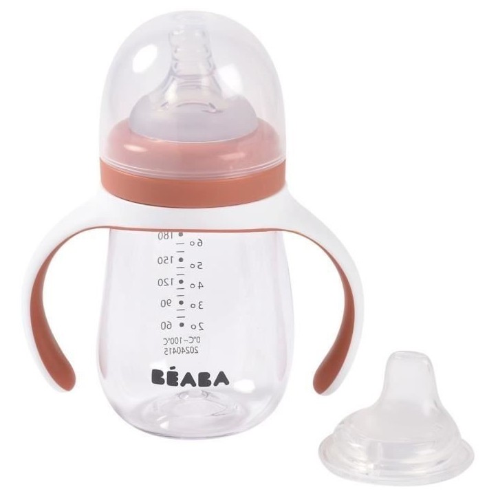 Biberon d'apprentissage 2-en-1 - BEABA - 210 ml - Terracotta Biberon d'apprentissage 2-en-1 - BEABA - 210 ml - Terracotta
