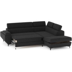 Canapé d'angle gauche convertible - 3 places - JAVA - Tissu Noir - Te