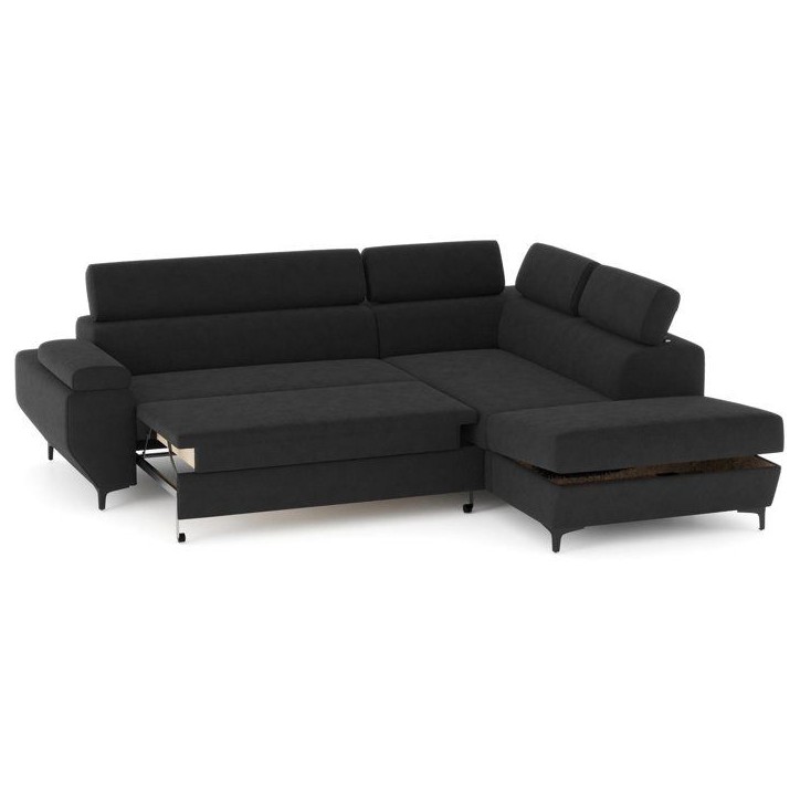 Canapé d'angle gauche convertible - 3 places - JAVA - Tissu Noir - Tetieres et coffre - 262 x 235 x 96 cm - CONFORTEAM Canapé d'angle gauche convertible - 3 places - JAVA - Tissu Noir - Tetieres et coffre - 262 x 235 x 96 cm - CONFORTEAM