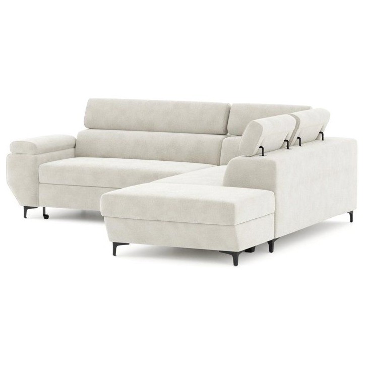 Canapé d'angle gauche convertible - 3 places - JAVA - Tissu Sable - Tetieres et coffre - 262 x 235 x 96 cm - CONFORTEAM Canapé d'angle gauche convertible - 3 places - JAVA - Tissu Sable - Tetieres et coffre - 262 x 235 x 96 cm - CONFORTEAM