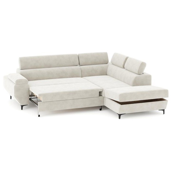 Canapé d'angle gauche convertible - 3 places - JAVA - Tissu Sable - Tetieres et coffre - 262 x 235 x 96 cm - CONFORTEAM Canapé d'angle gauche convertible - 3 places - JAVA - Tissu Sable - Tetieres et coffre - 262 x 235 x 96 cm - CONFORTEAM