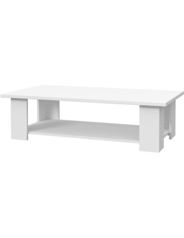 Table basse PILVI - Style contemporain - Particules mélaminé - Décor Blanc mat - L 110 x P 60 x H 31 cm