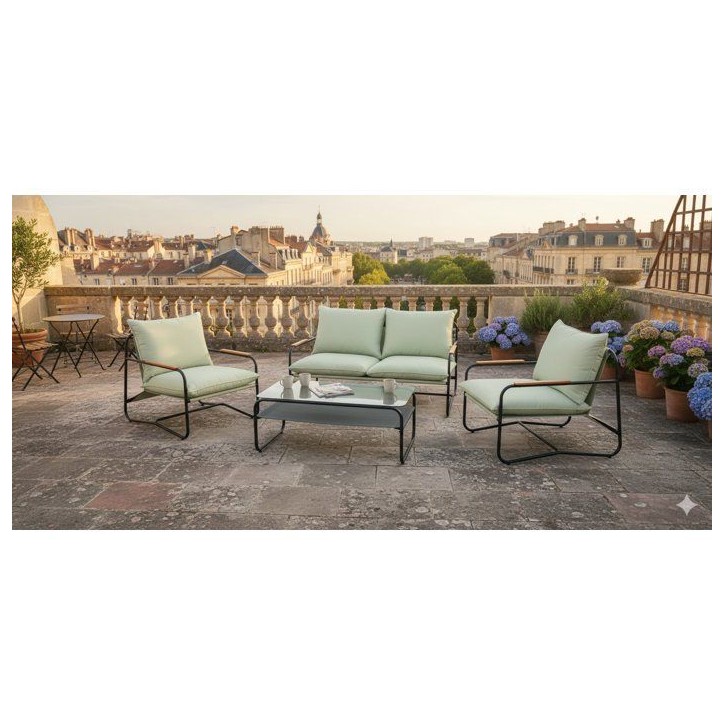 Salon bas de jardin - Aluminium - Proloisirs - 4 personnes - Graphite - Coussins inclus - XERES SET Salon bas de jardin - Aluminium - Proloisirs - 4 personnes - Graphite - Coussins inclus - XERES SET