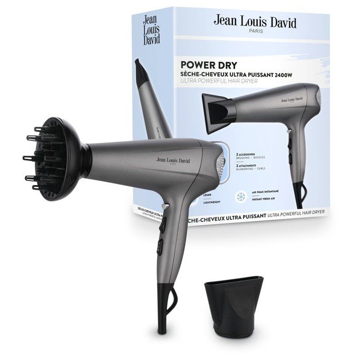 Seche-cheveux - JEAN LOUIS DAVID - Power Dry - Diffuseur - 3 températures - 2400 W - Gris Seche-cheveux - JEAN LOUIS DAVID - Power Dry - Diffuseur - 3 températures - 2400 W - Gris
