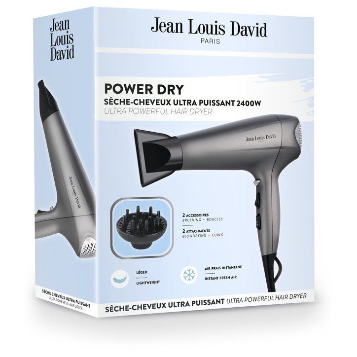 Seche-cheveux - JEAN LOUIS DAVID - Power Dry - Diffuseur - 3 températures - 2400 W - Gris Seche-cheveux - JEAN LOUIS DAVID - Power Dry - Diffuseur - 3 températures - 2400 W - Gris