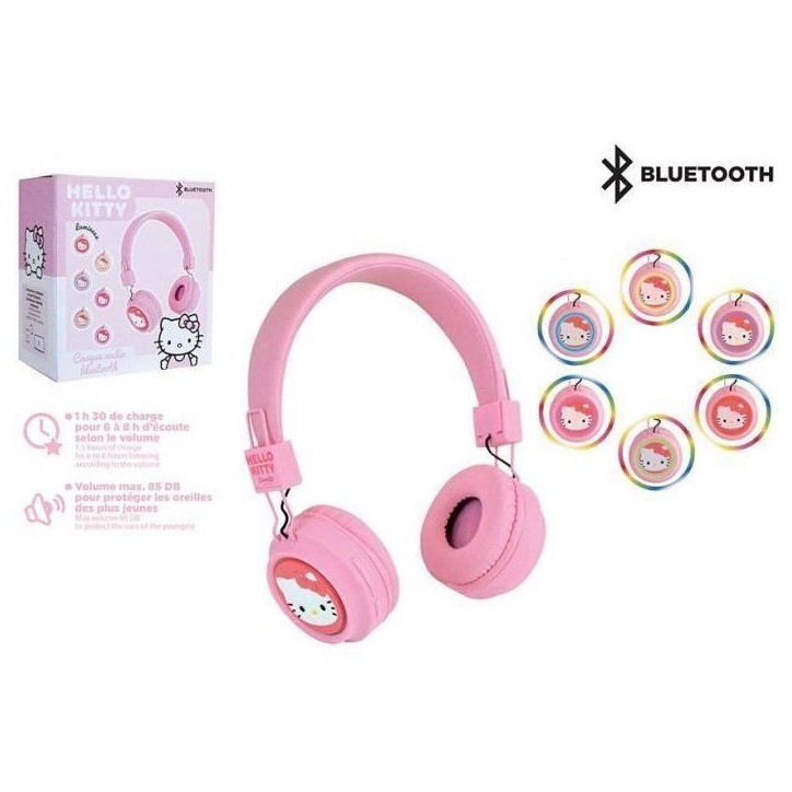Casque ajustable bluetooth avec micro - HELLO KITTY - Câble usb - Câble audio - Des 3 ans