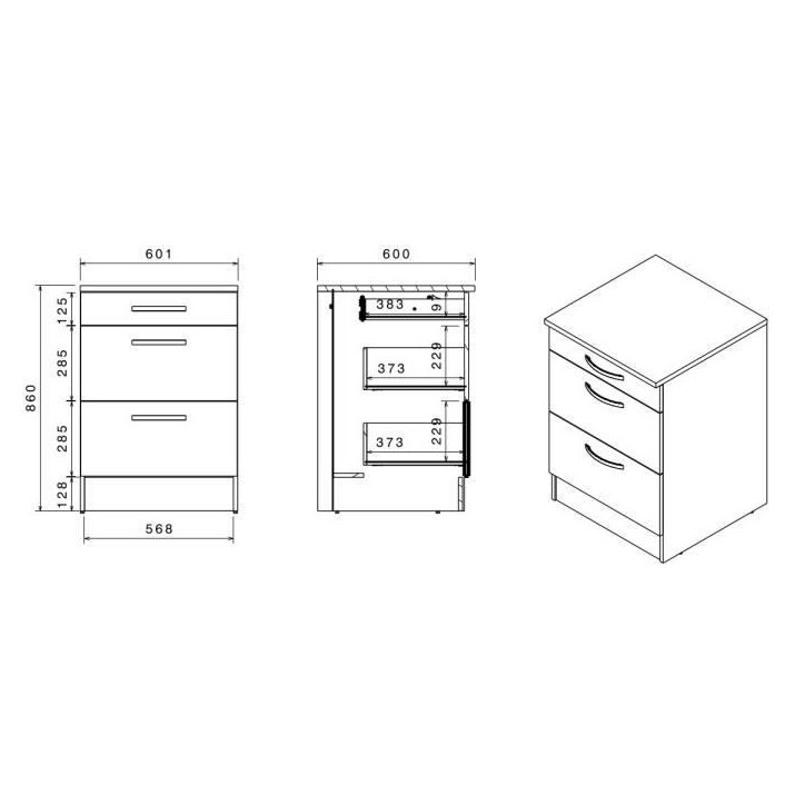 OSLO Meuble Bas 3 tiroirs + plan - Décor blanc - L 60 x P 60 x H 86 cm OSLO Meuble Bas 3 tiroirs + plan - Décor blanc - L 60 x P 60 x H 86 cm