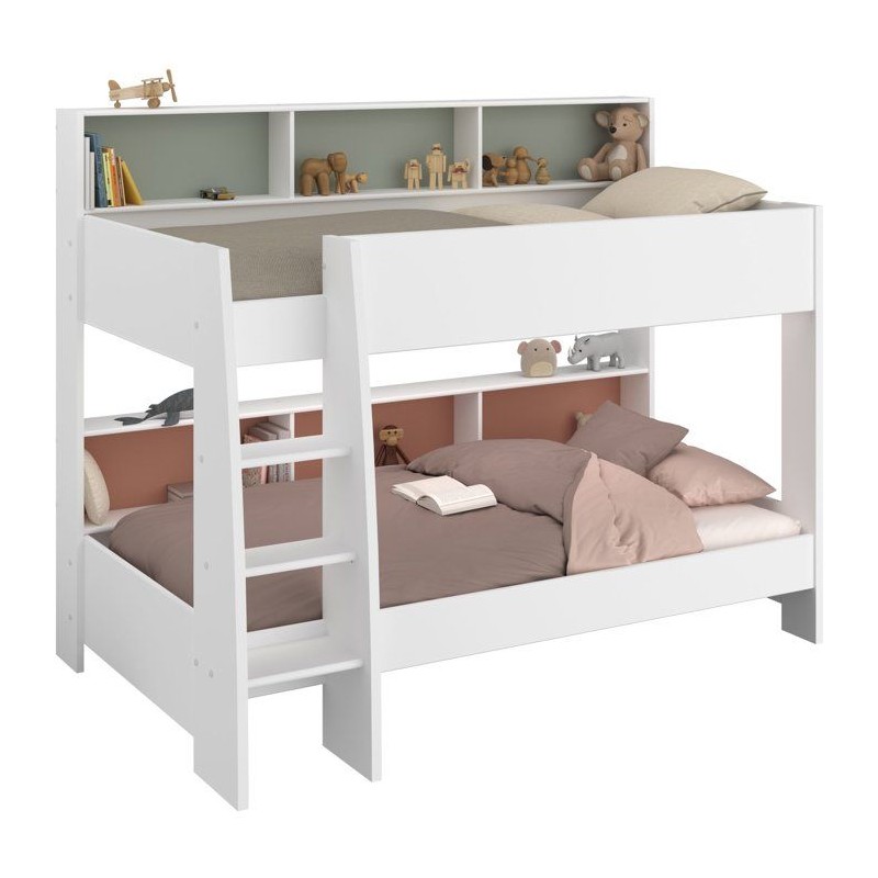 PARISOT Lits superposés enfant 2 x 90x200 cm - Décor Vert Céladon/T