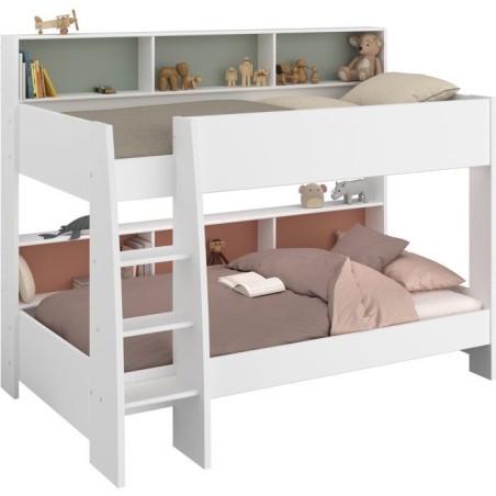 PARISOT Lits superposés enfant 2 x 90x200 cm - Décor Vert Céladon/T