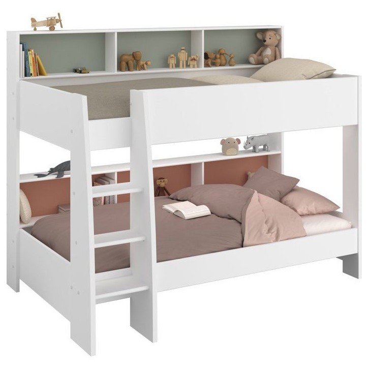 PARISOT Lits superposés enfant 2 x 90x200 cm - Décor Vert Céladon/Terracotta et Blanc Ombre - Sommiers inclus - JIM PARISOT Lits superposés enfant 2 x 90x200 cm - Décor Vert Céladon/Terracotta et Blanc Ombre - Sommiers inclus - JIM