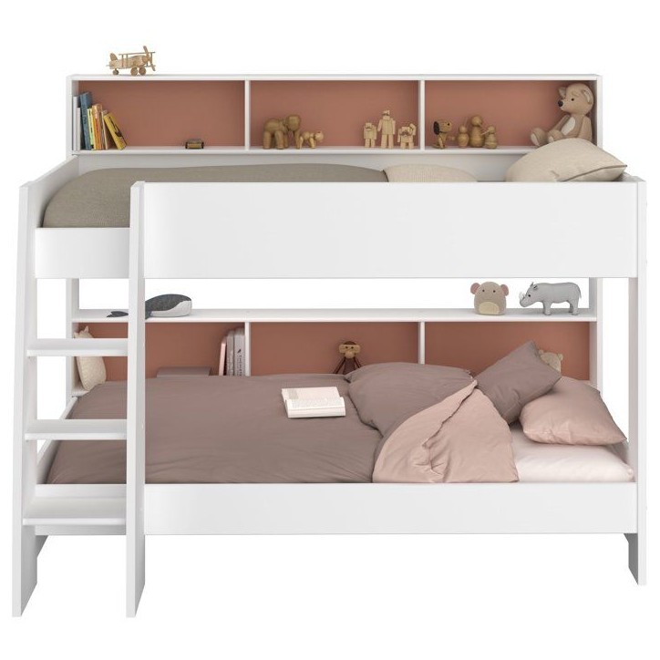 PARISOT Lits superposés enfant 2 x 90x200 cm - Décor Vert Céladon/Terracotta et Blanc Ombre - Sommiers inclus - JIM PARISOT Lits superposés enfant 2 x 90x200 cm - Décor Vert Céladon/Terracotta et Blanc Ombre - Sommiers inclus - JIM
