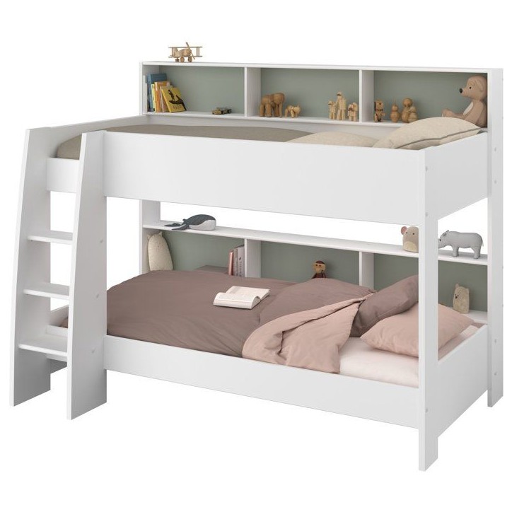 PARISOT Lits superposés enfant 2 x 90x200 cm - Décor Vert Céladon/Terracotta et Blanc Ombre - Sommiers inclus - JIM PARISOT Lits superposés enfant 2 x 90x200 cm - Décor Vert Céladon/Terracotta et Blanc Ombre - Sommiers inclus - JIM