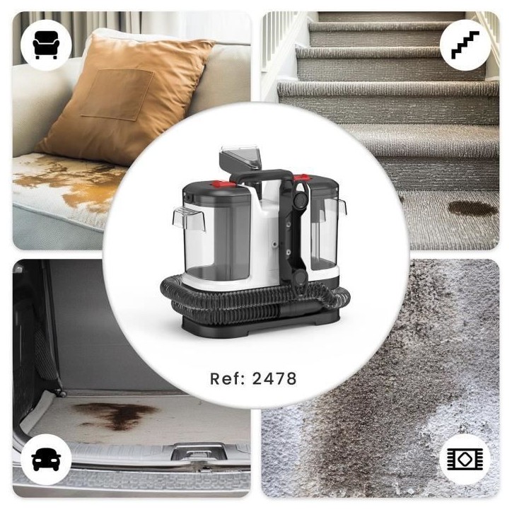 Aspirateur nettoyeur détacheur - JOCCA - 500 W - 12000 Pa - 1800 ml - Noir / Blanc Aspirateur nettoyeur détacheur - JOCCA - 500 W - 12000 Pa - 1800 ml - Noir / Blanc