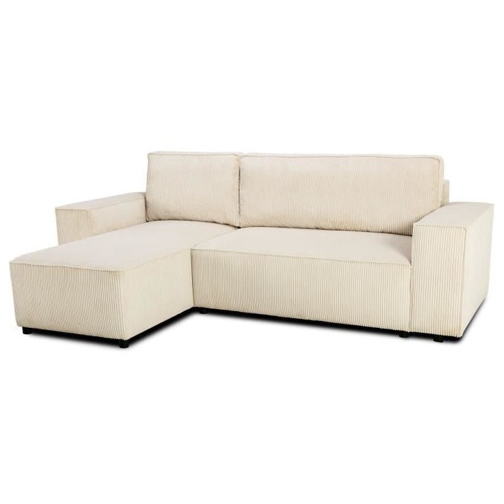 Canapé d'angle convertible réversible - 4 places - JOSH - Tissu velours cotelé Perle - Coffre - 242 x 155 x 86 cm Canapé d'angle convertible réversible - 4 places - JOSH - Tissu velours cotelé Perle - Coffre - 242 x 155 x 86 cm