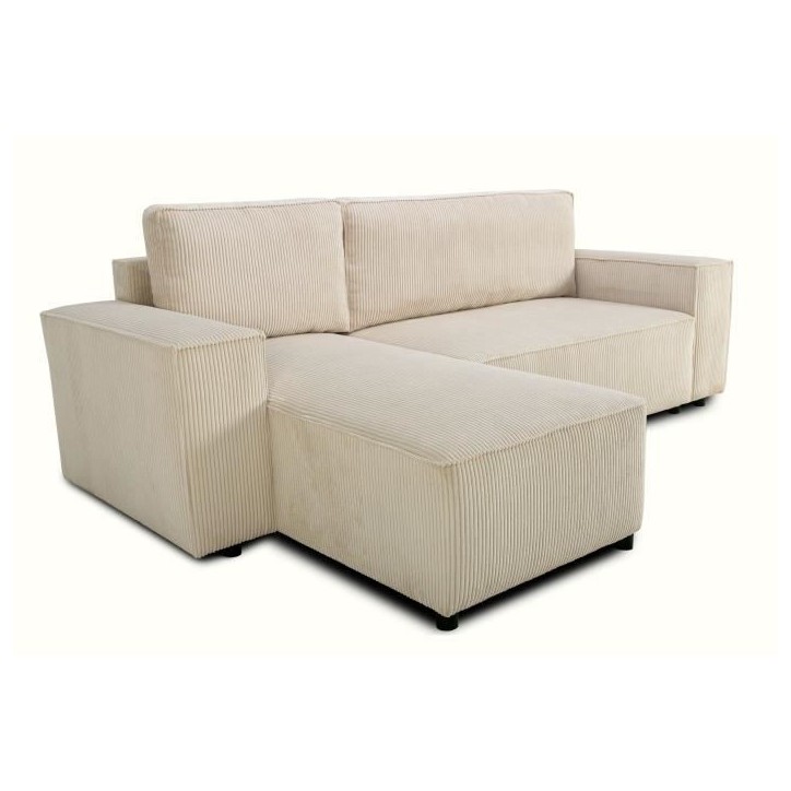 Canapé d'angle convertible réversible - 4 places - JOSH - Tissu velours cotelé Perle - Coffre - 242 x 155 x 86 cm Canapé d'angle convertible réversible - 4 places - JOSH - Tissu velours cotelé Perle - Coffre - 242 x 155 x 86 cm