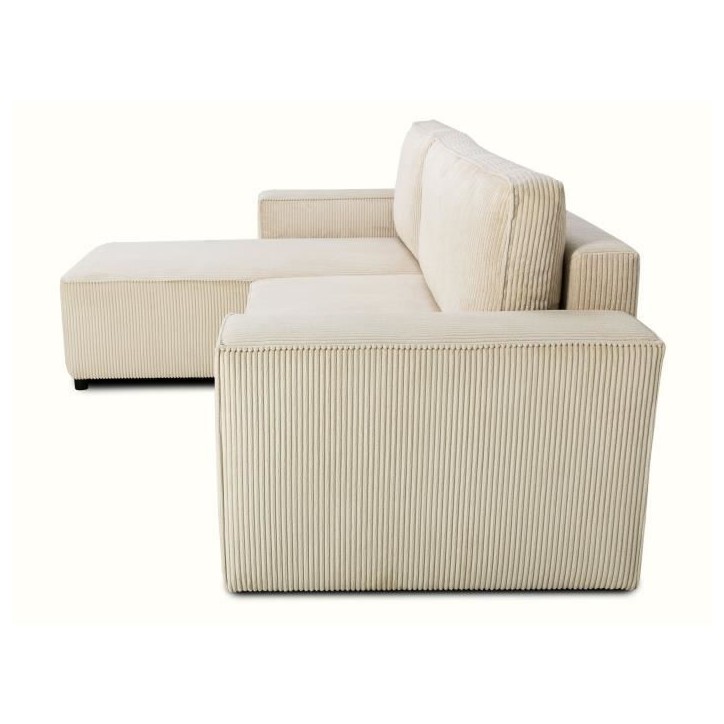 Canapé d'angle convertible réversible - 4 places - JOSH - Tissu velours cotelé Perle - Coffre - 242 x 155 x 86 cm Canapé d'angle convertible réversible - 4 places - JOSH - Tissu velours cotelé Perle - Coffre - 242 x 155 x 86 cm