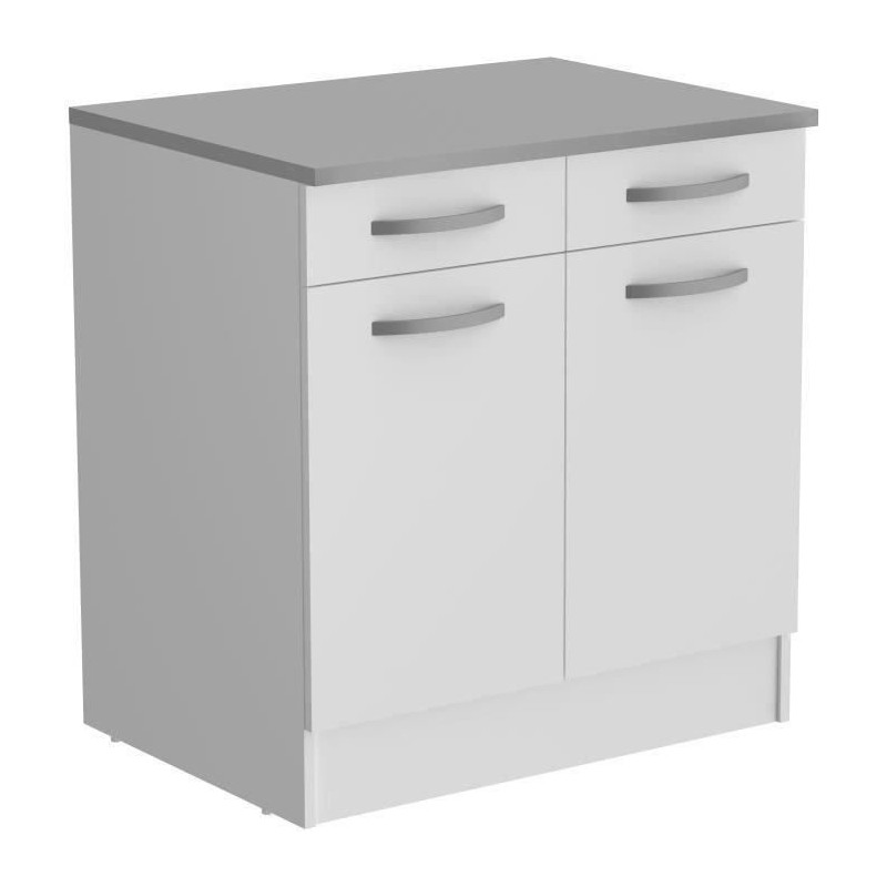 OSLO Meuble Bas 2 portes + 2 tiroirs + plan - Blanc - L 80 x P 60 x H OSLO Meuble Bas 2 portes + 2 tiroirs + plan - Blanc - L 80 x P 60 x H