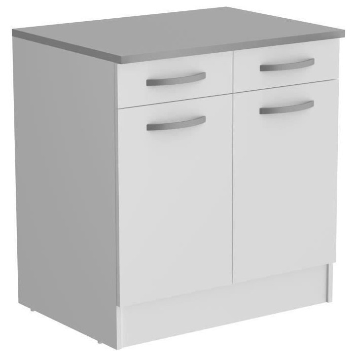 OSLO Meuble Bas 2 portes + 2 tiroirs + plan - Blanc - L 80 x P 60 x H 86 cm OSLO Meuble Bas 2 portes + 2 tiroirs + plan - Blanc - L 80 x P 60 x H 86 cm