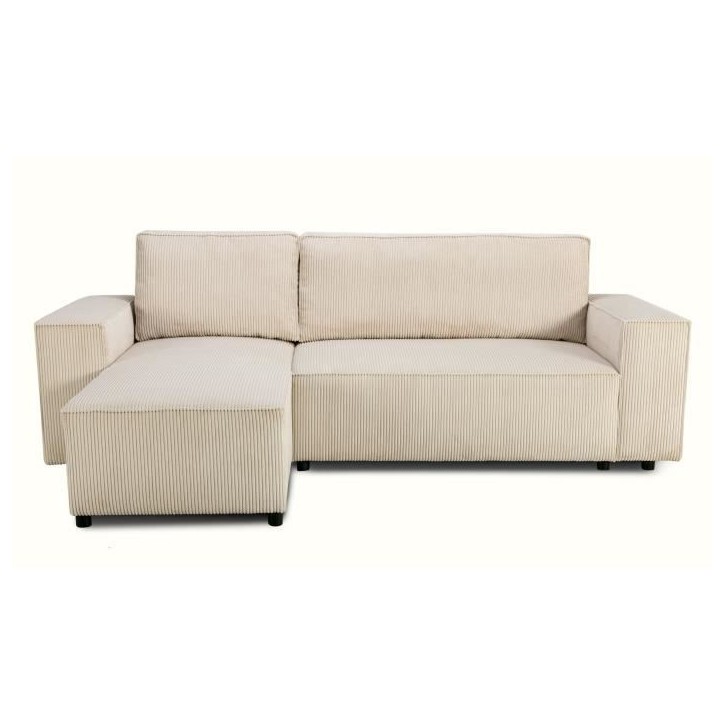 Canapé d'angle convertible réversible - 4 places - JOSH - Tissu velours cotelé Perle - Coffre - 242 x 155 x 86 cm Canapé d'angle convertible réversible - 4 places - JOSH - Tissu velours cotelé Perle - Coffre - 242 x 155 x 86 cm