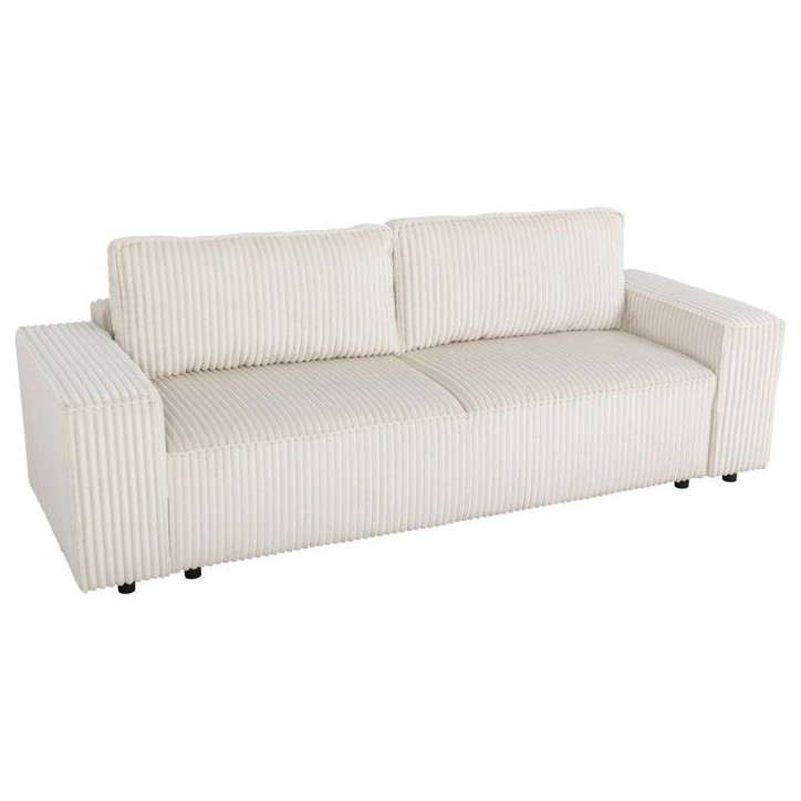 Canapé convertible 3 places - JOSH - Tissu velours grosses côtes beige - Coffre - 239 x 86 x 85 cm Canapé convertible 3 places - JOSH - Tissu velours grosses côtes beige - Coffre - 239 x 86 x 85 cm