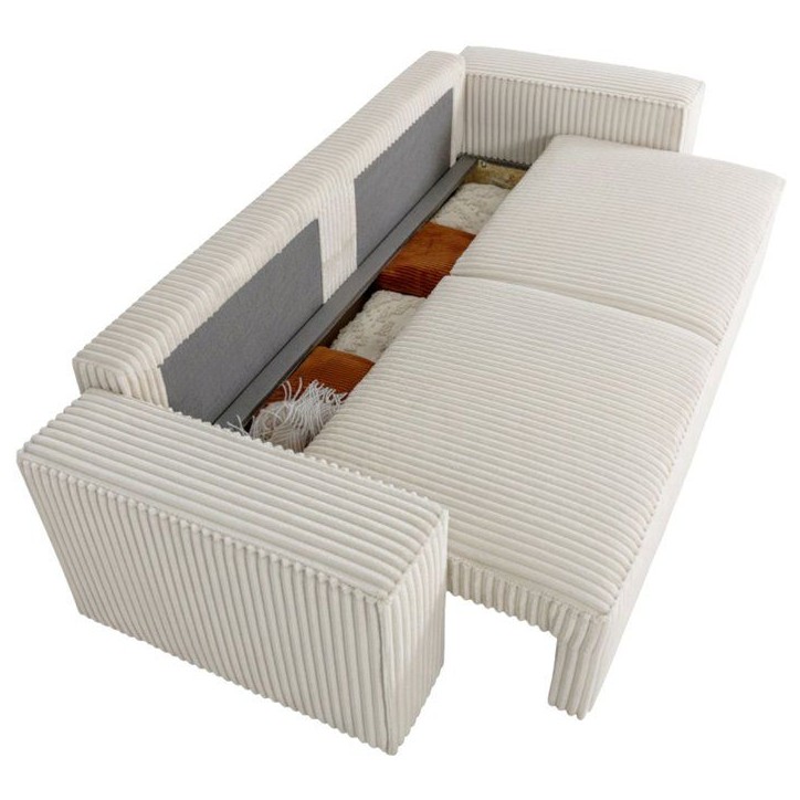 Canapé convertible 3 places - JOSH - Tissu velours grosses côtes beige - Coffre - 239 x 86 x 85 cm Canapé convertible 3 places - JOSH - Tissu velours grosses côtes beige - Coffre - 239 x 86 x 85 cm