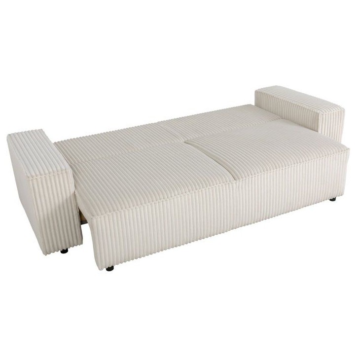 Canapé convertible 3 places - JOSH - Tissu velours grosses côtes beige - Coffre - 239 x 86 x 85 cm Canapé convertible 3 places - JOSH - Tissu velours grosses côtes beige - Coffre - 239 x 86 x 85 cm
