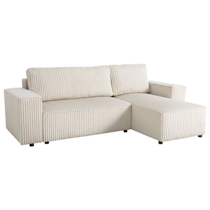 Canapé d'angle convertible réversible 4 places - JOSH - Tissu velours grosses côtes Beige - 242 x 155 x 86 cm Canapé d'angle convertible réversible 4 places - JOSH - Tissu velours grosses côtes Beige - 242 x 155 x 86 cm