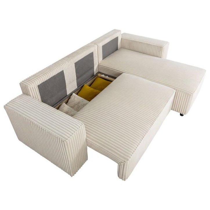 Canapé d'angle convertible réversible 4 places - JOSH - Tissu velours grosses côtes Beige - 242 x 155 x 86 cm Canapé d'angle convertible réversible 4 places - JOSH - Tissu velours grosses côtes Beige - 242 x 155 x 86 cm