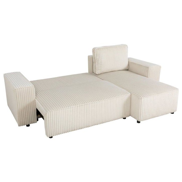 Canapé d'angle convertible réversible 4 places - JOSH - Tissu velours grosses côtes Beige - 242 x 155 x 86 cm Canapé d'angle convertible réversible 4 places - JOSH - Tissu velours grosses côtes Beige - 242 x 155 x 86 cm