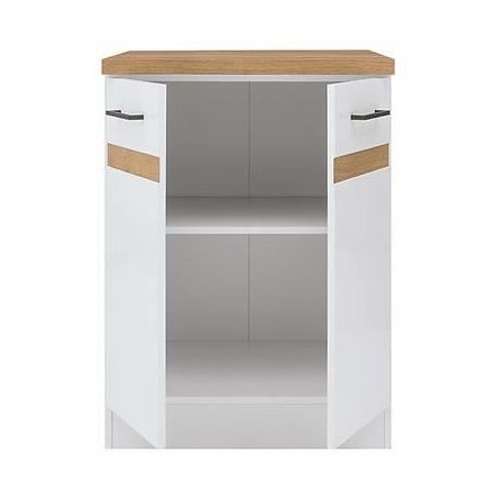 JUNONA Meuble bas de cuisine 60 cm - 2 Portes - Plan de travail - Blanc brillant