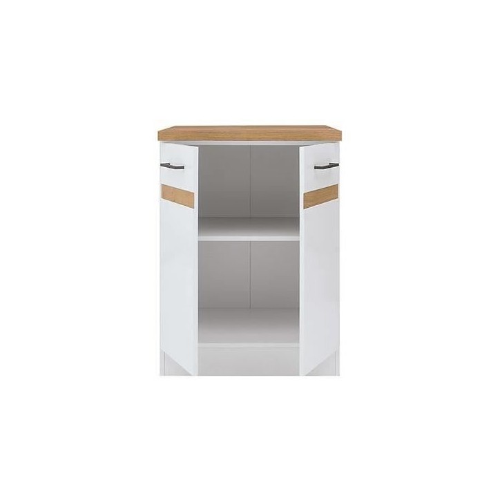JUNONA Meuble bas de cuisine 60 cm - 2 Portes - Plan de travail - Blanc brillant