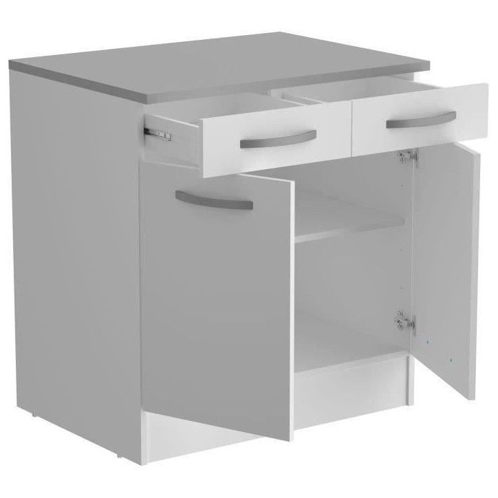 OSLO Meuble Bas 2 portes + 2 tiroirs + plan - Blanc - L 80 x P 60 x H 86 cm OSLO Meuble Bas 2 portes + 2 tiroirs + plan - Blanc - L 80 x P 60 x H 86 cm