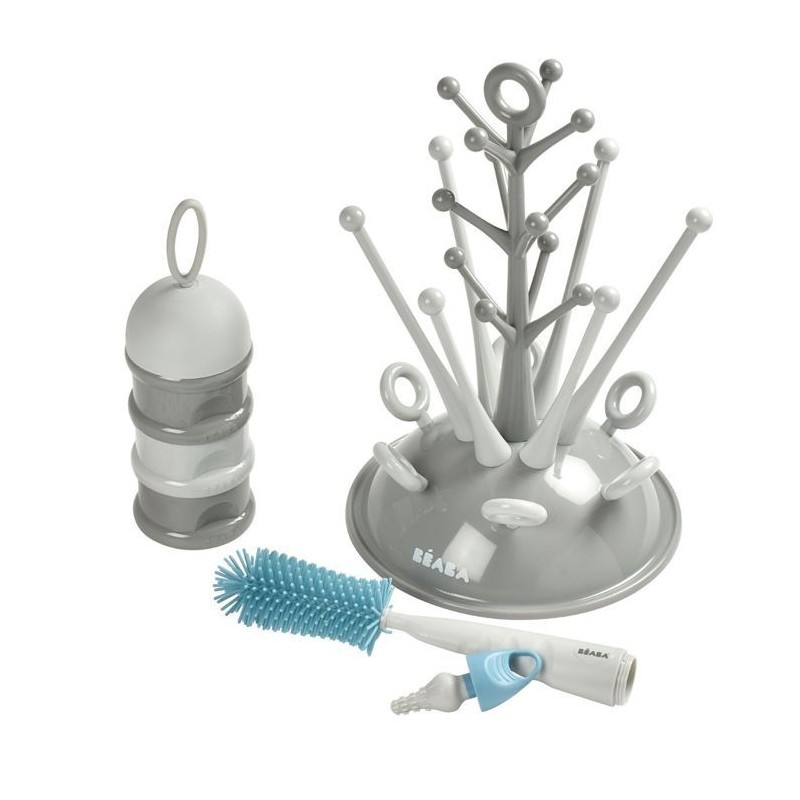BEABA, Coffret naissance, Egoutte biberon arbre grey + Boite doseuses
