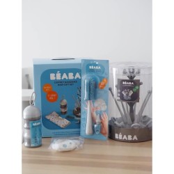 BEABA, Coffret naissance, Egoutte biberon arbre grey + Boite doseuses