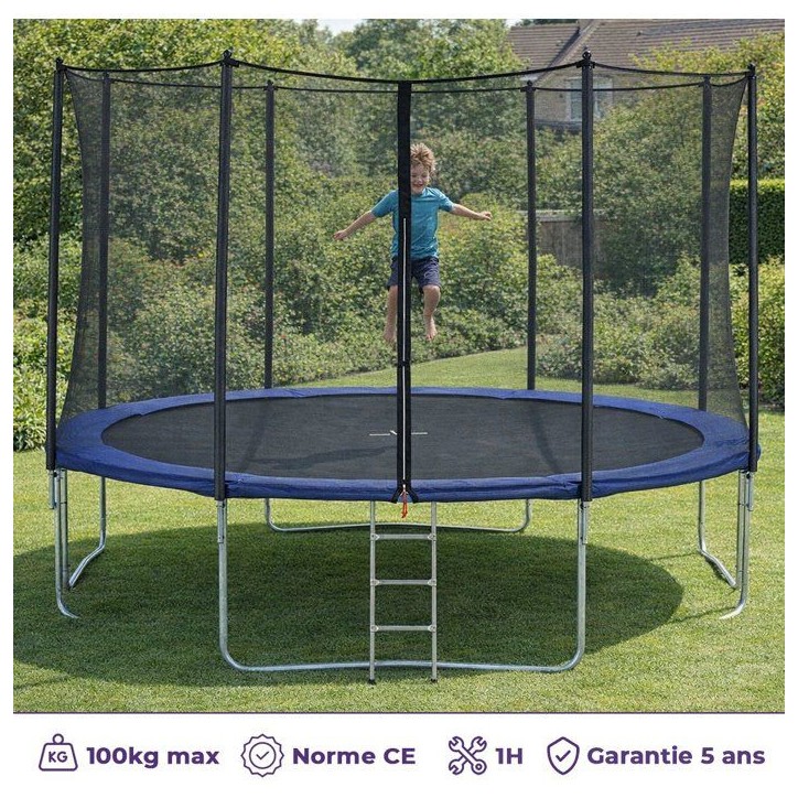 Trampoline KANGUI - BLEU Ø 426-430 cm – XXL – Enfant – Filet de sécurité et Échelle – Certification CE & NF EN 71– Trampoline KANGUI - BLEU Ø 426-430 cm – XXL – Enfant – Filet de sécurité et Échelle – Certification CE & NF EN 71–