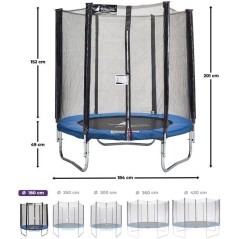 Trampoline KANGUI - BLEU Ø 180-183 cm – Enfant – Filet de sécurité – Certification CE & NF EN 71–14