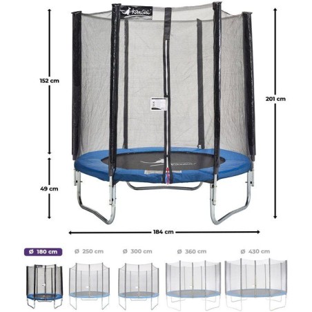 Trampoline KANGUI - BLEU Ø 180-183 cm – Enfant – Filet de sécurité – Certification CE & NF EN 71–14