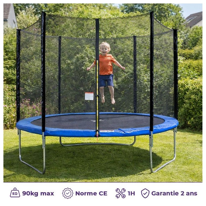 Trampoline Ø 300 cm Bleu MAXI ECO - KANGUI - Avec Filet, Echelle, Couverture de Protection Trampoline Ø 300 cm Bleu MAXI ECO - KANGUI - Avec Filet, Echelle, Couverture de Protection