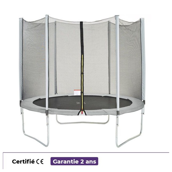 Trampoline Ø 250 cm Gris - KANGUI - Maxi Eco Avec Filet Trampoline Ø 250 cm Gris - KANGUI - Maxi Eco Avec Filet