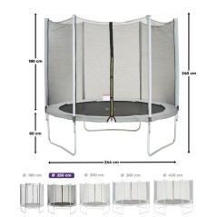 Trampoline Ø 250 cm Gris - KANGUI - Maxi Eco Avec Filet